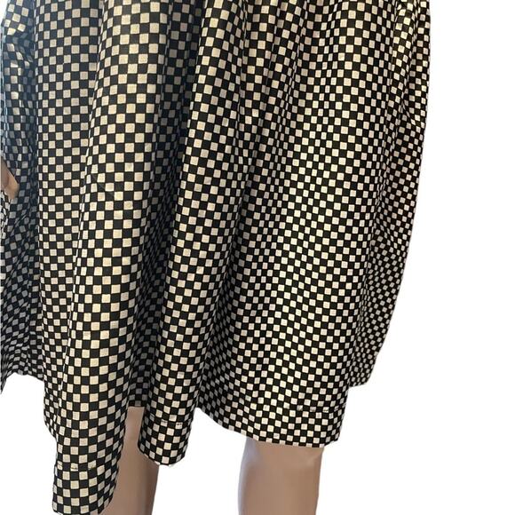 Handmade Babydoll Retro Midi DRESS Women M Black Checkered Stretch Elastic Waist - Picture 6 of 11
